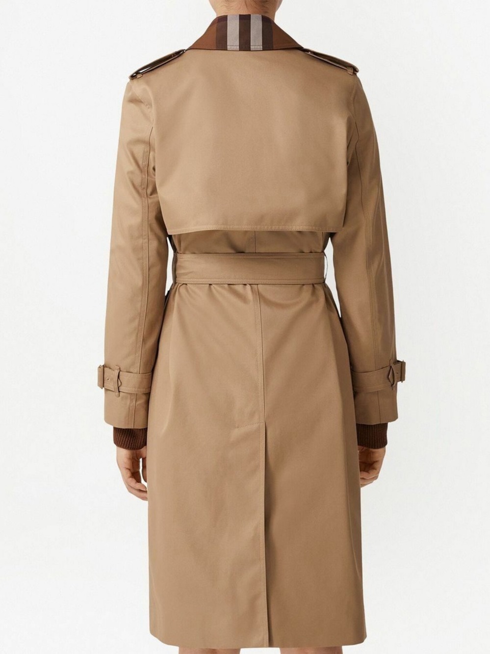 Burberry Sandridge Long Check Collar Gabardine Trench Coat Camel NWOT Size 2 - Picture 4 of 15